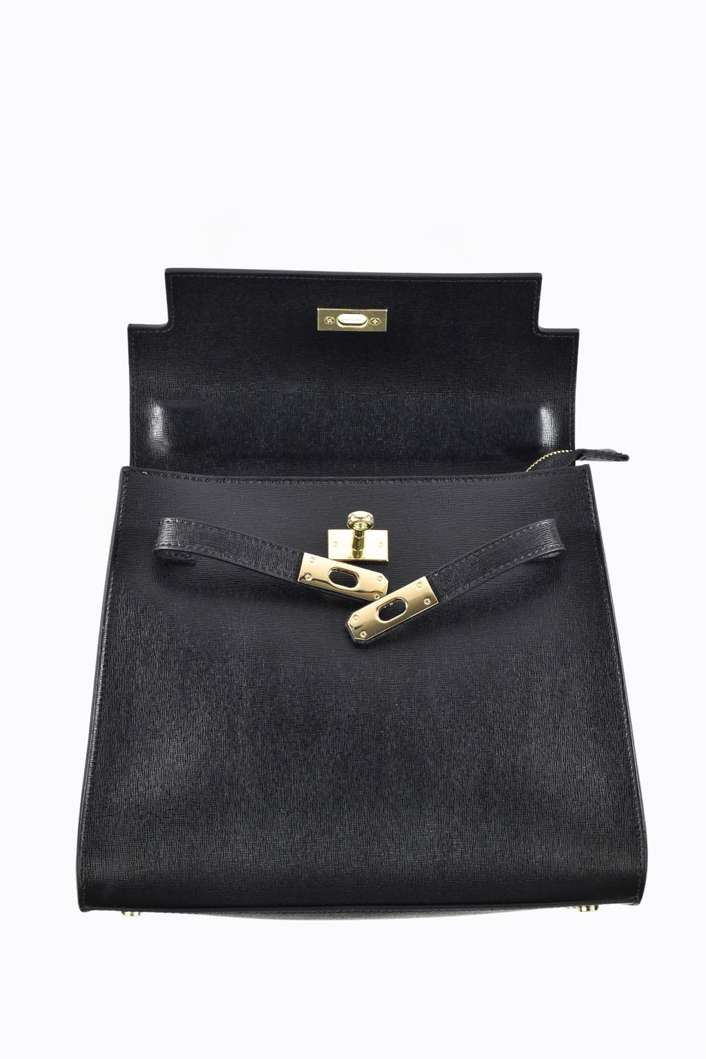 Structured Leather Handbag | Saffiano Top Handle Design