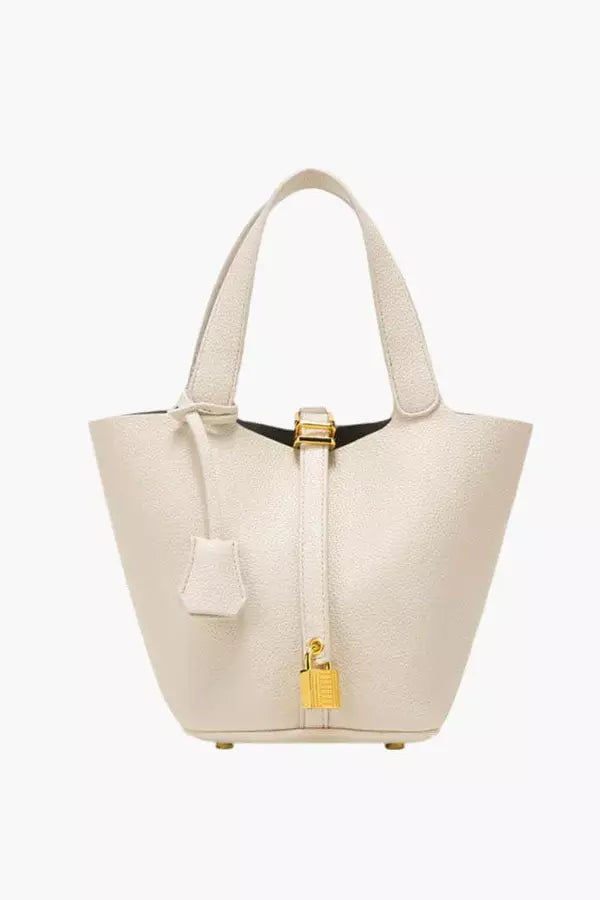 Classic Tote Handbag | Cream Textured Leather Look