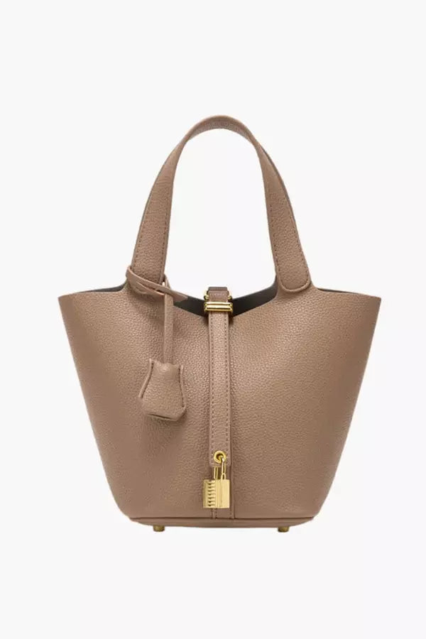 Classic Tote Handbag | Cream Textured Leather Look