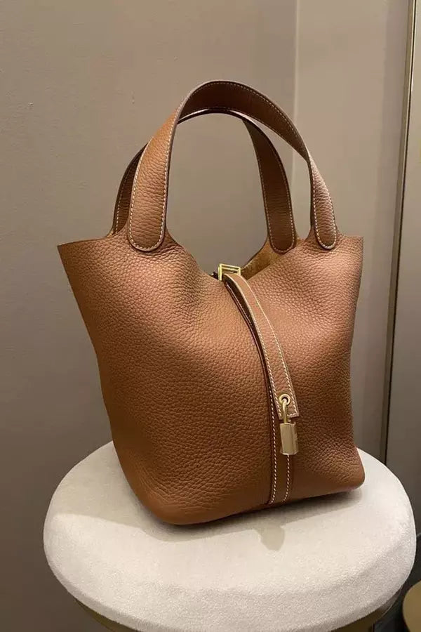 Classic Tote Handbag | Cream Textured Leather Look
