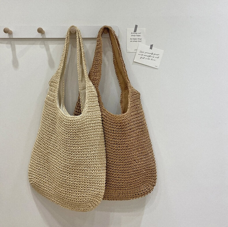 Handwoven Straw Tote | Natural Beige Beach Bag