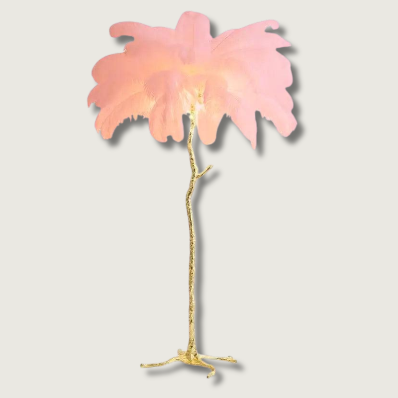 Nordic Feather Floor Lamp | Pink Ostrich Plume Gold Stand