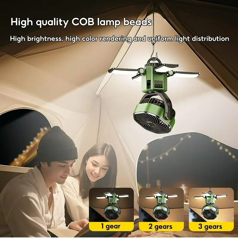 Portable Camping Fan | Solar-Powered LED Cooling System