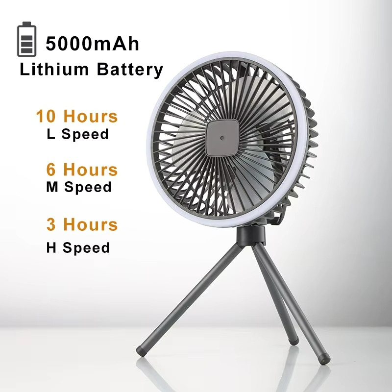 Portable Camping Fan | Rechargeable LED Tripod Design