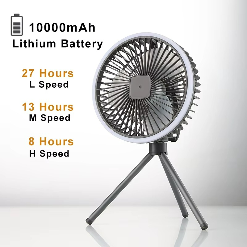 Portable Camping Fan | Rechargeable LED Tripod Design
