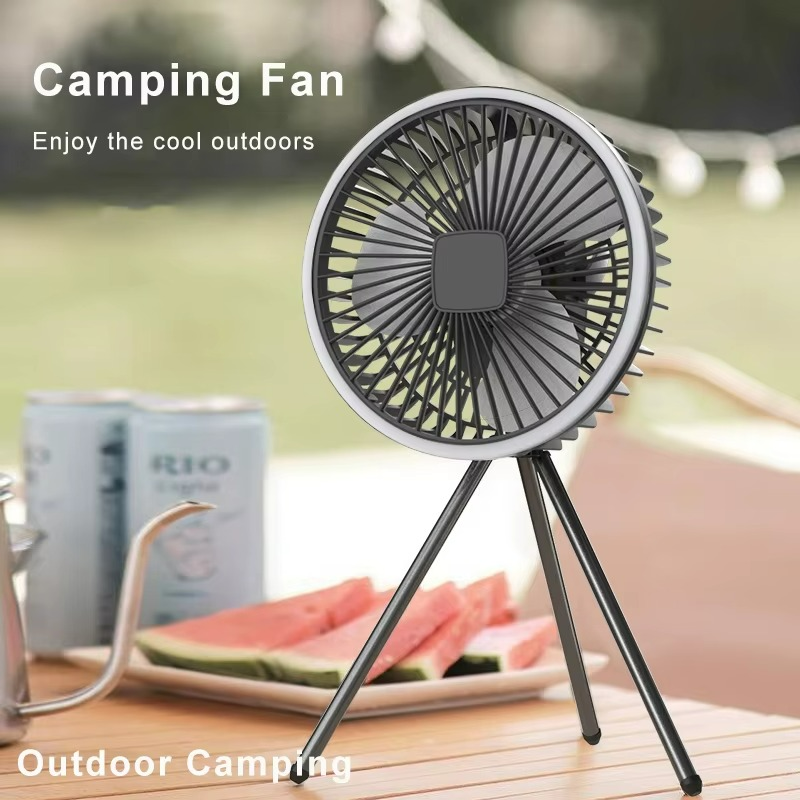 Portable Camping Fan | Rechargeable LED Tripod Design