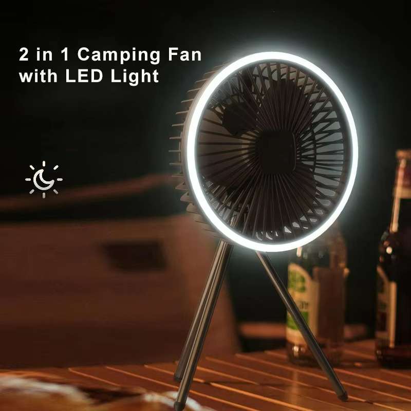 Portable Camping Fan | Rechargeable LED Tripod Design