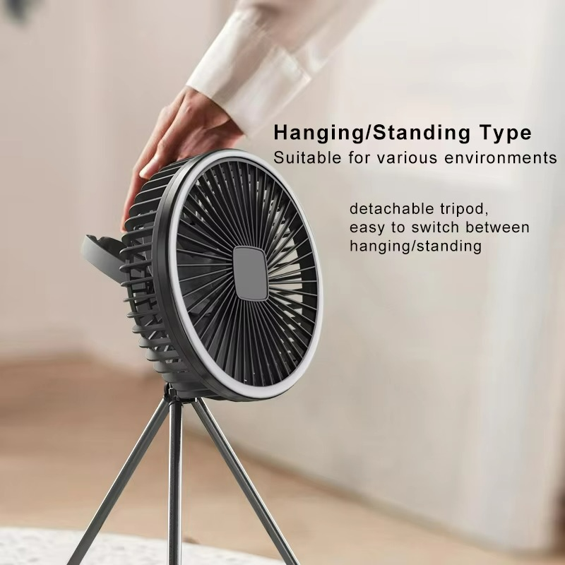 Portable Camping Fan | Rechargeable LED Tripod Design
