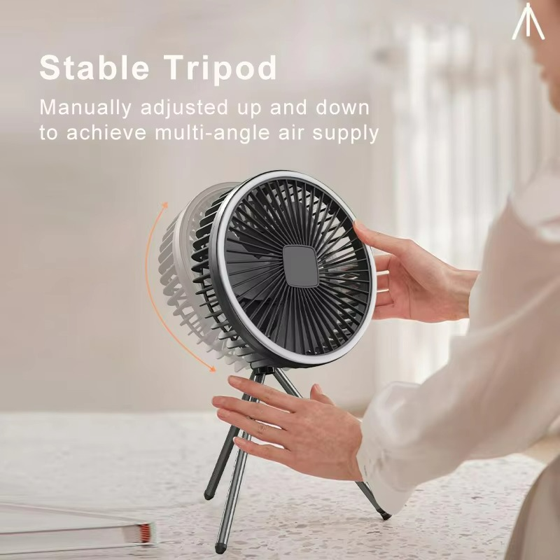 Portable Camping Fan | Rechargeable LED Tripod Design