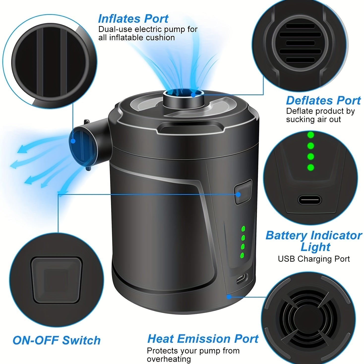 Portable Electric Air Pump | USB Rechargeable Mini Inflator