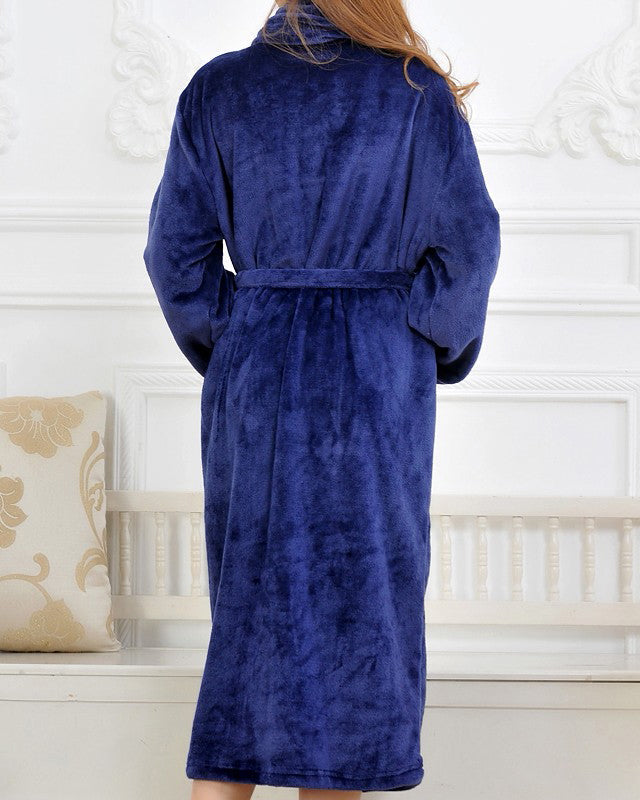 Plush Bath Robe | Long Navy Fleece Loungewear