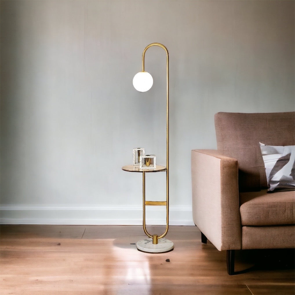 Modern Floor Lamp with Table | Brass and Marble Design