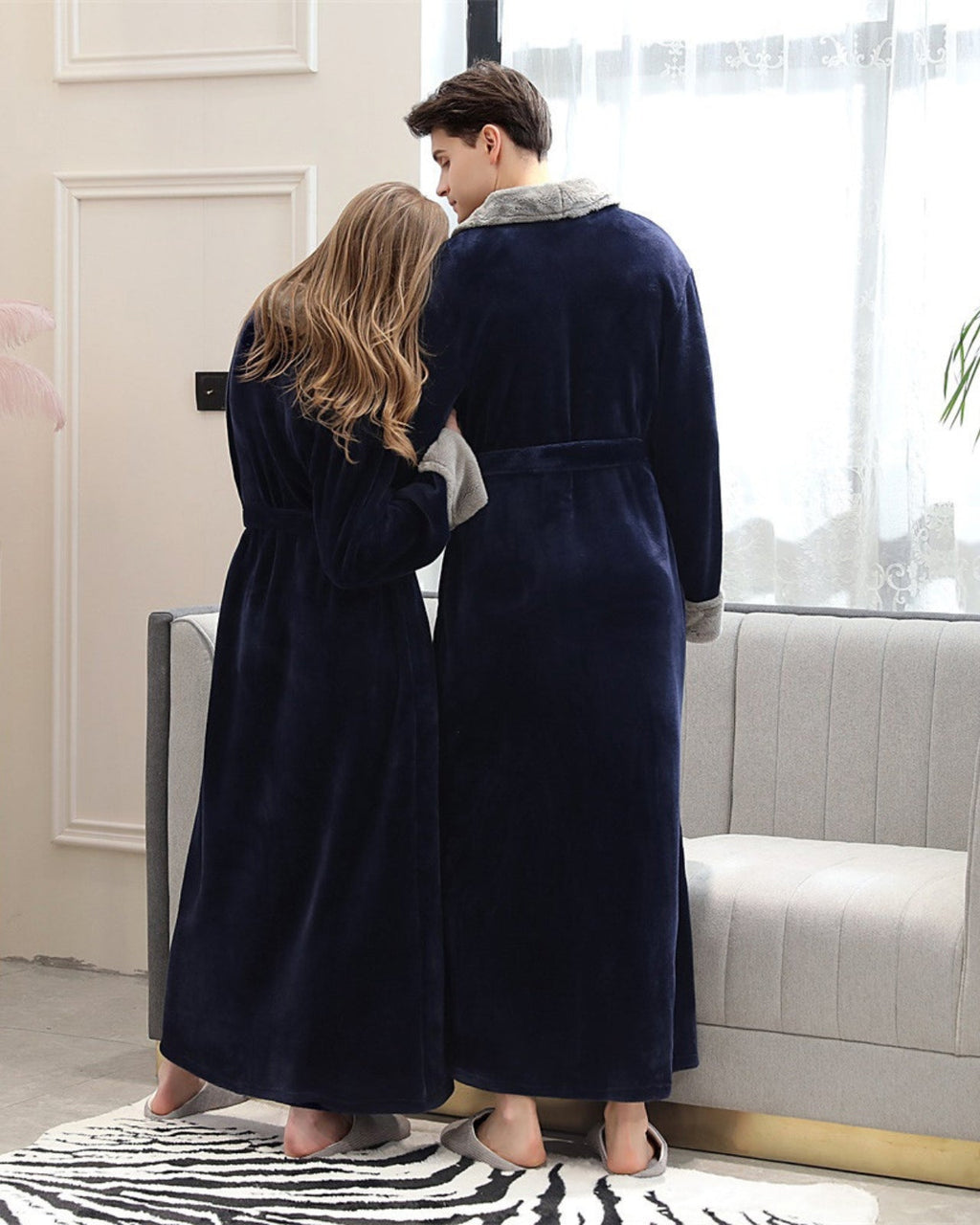Luxury Plush Bathrobe | Navy Blue with Sherpa Lining