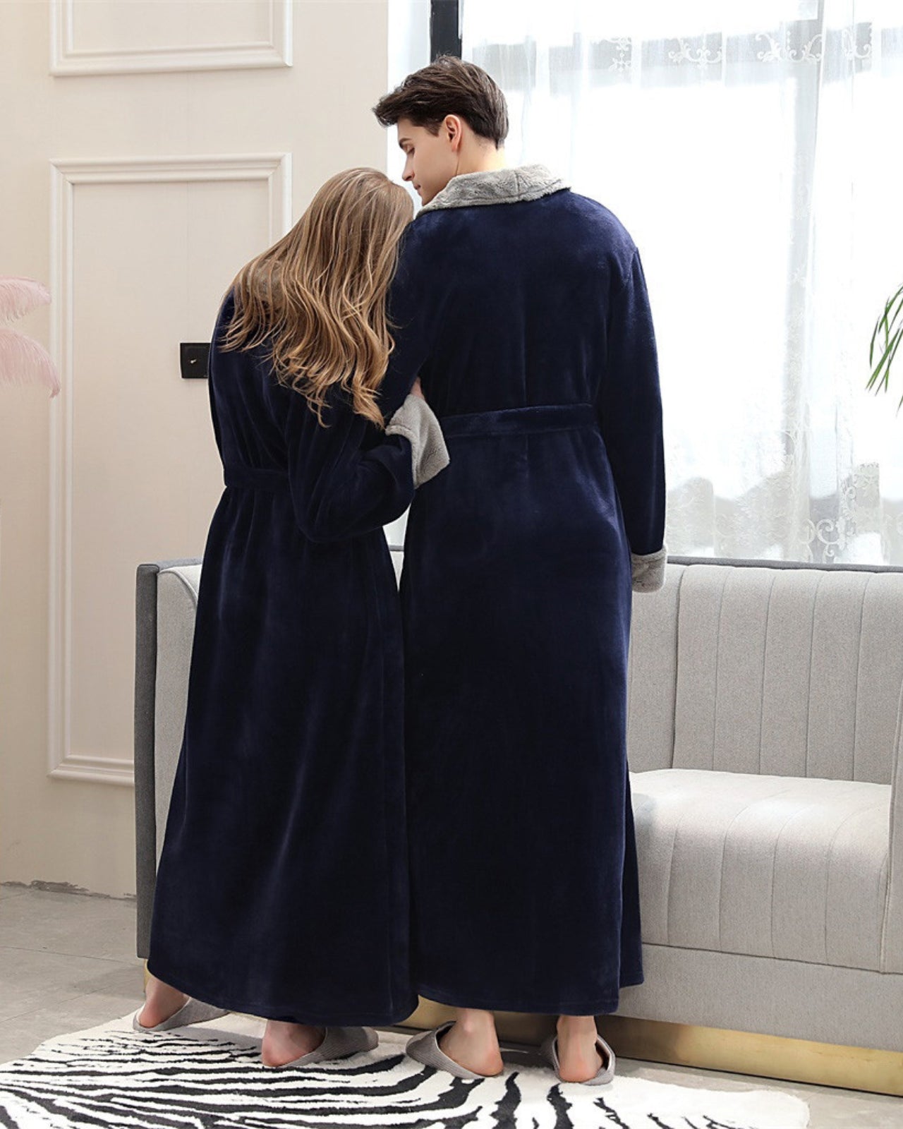 Luxury Plush Bathrobe | Navy Blue with Sherpa Lining