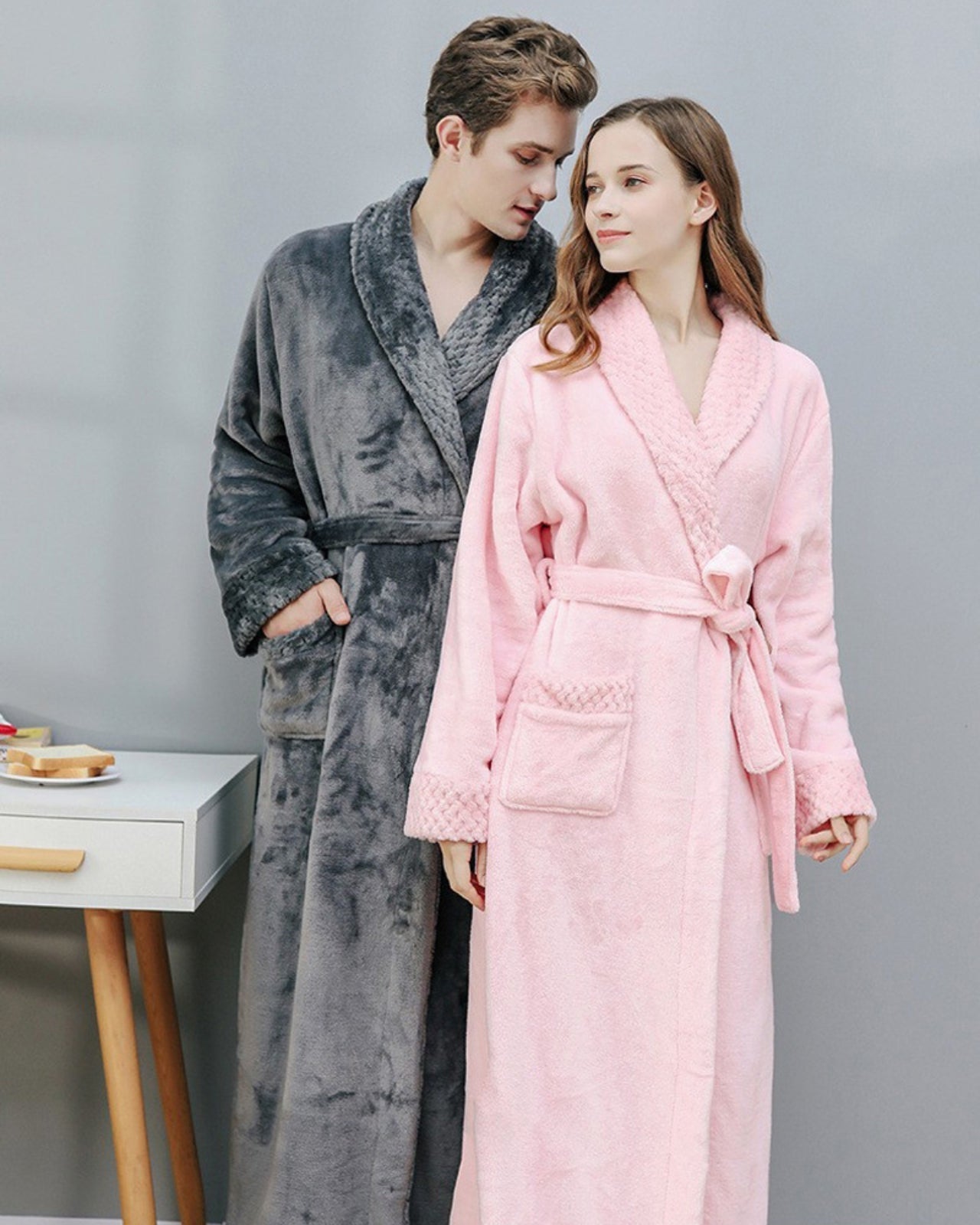 Plush Fleece Bathrobe Set | Quilted Trim Couples Collection