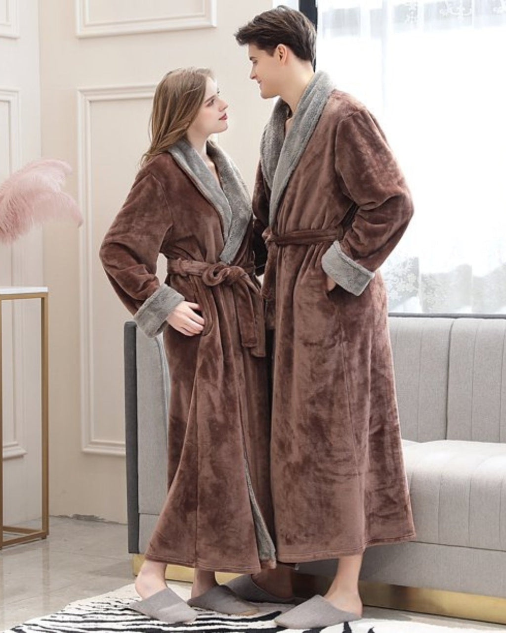 Plush Couple Bathrobe | Sherpa Lined Long Length Robe