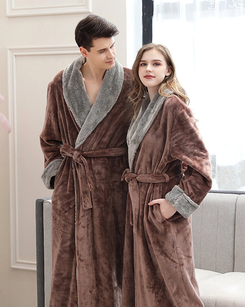 Plush Couple Bathrobe | Sherpa Lined Long Length Robe