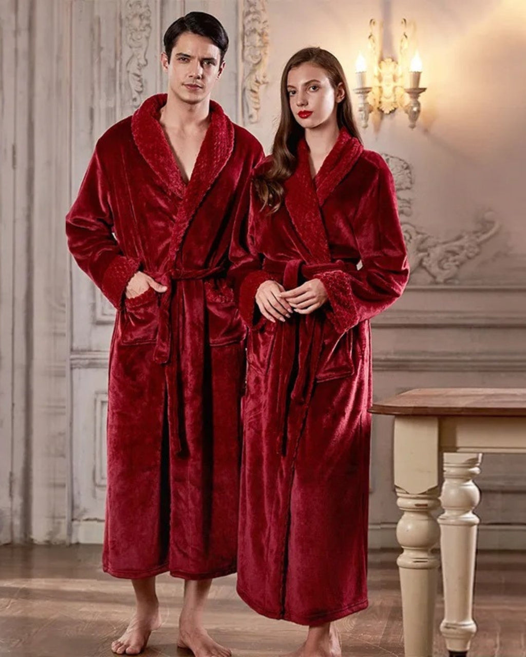 Luxury Velvet Bathrobe Set | Plush Red Couple Robes