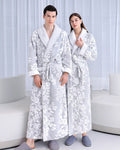 Floral Fleece Bathrobe | Matching Couple Grey White Pattern