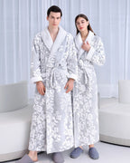 Floral Fleece Bathrobe | Matching Couple Grey White Pattern