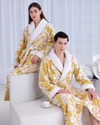 Floral Plush Bathrobe | Yellow White Blossom Pattern