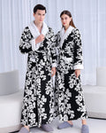 Floral Fleece Bathrobe | Black and White Blossom Pattern