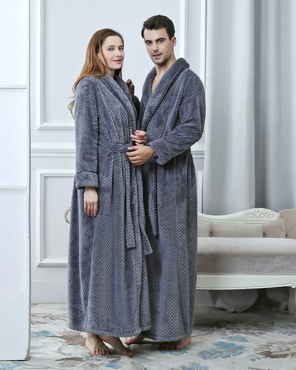 Luxury Fleece Bathrobe | Plush Gray Quilted Design