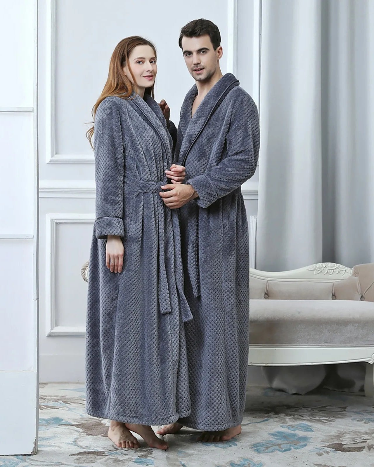 Luxury Fleece Bathrobe | Plush Gray Quilted Design