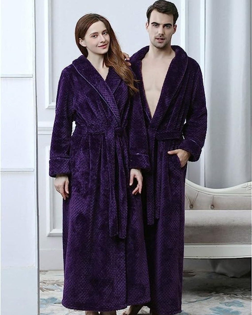 Luxury Fleece Bathrobes | Matching Couples Purple Plush Robe