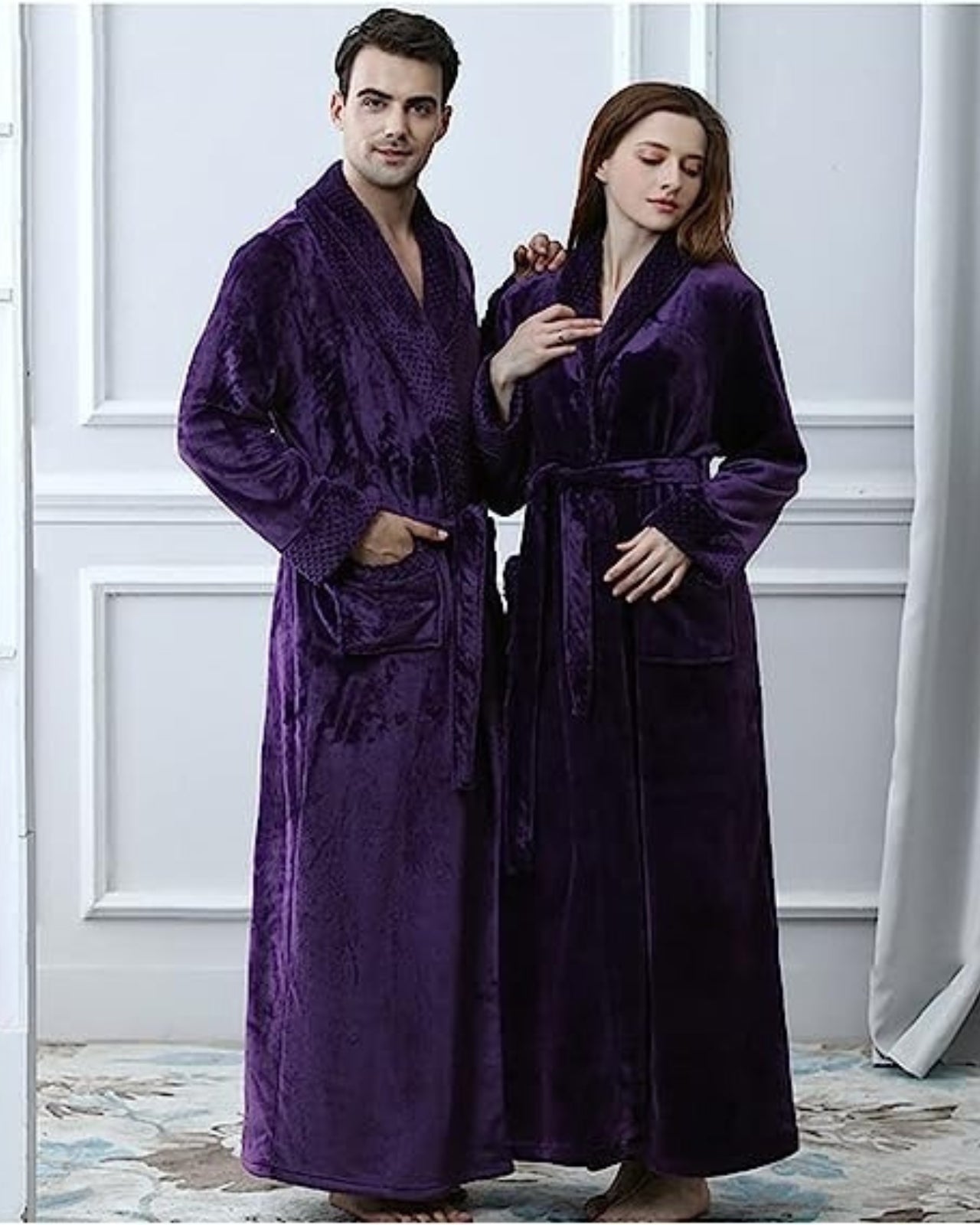 Luxury Fleece Bathrobes | Matching Couples Purple Plush Robe