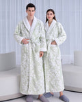 Luxury Floral Bathrobe Set | Sage Green Fleece With White Blooms