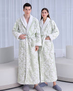 Luxury Floral Bathrobe Set | Sage Green Fleece With White Blooms