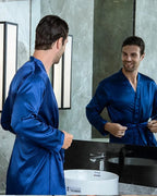 Mens Satin Robe | Royal Blue Kimono Style