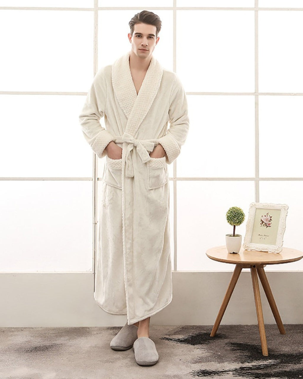 Luxury Men's Bathrobe | Plush Shawl Collar Fleece Robe