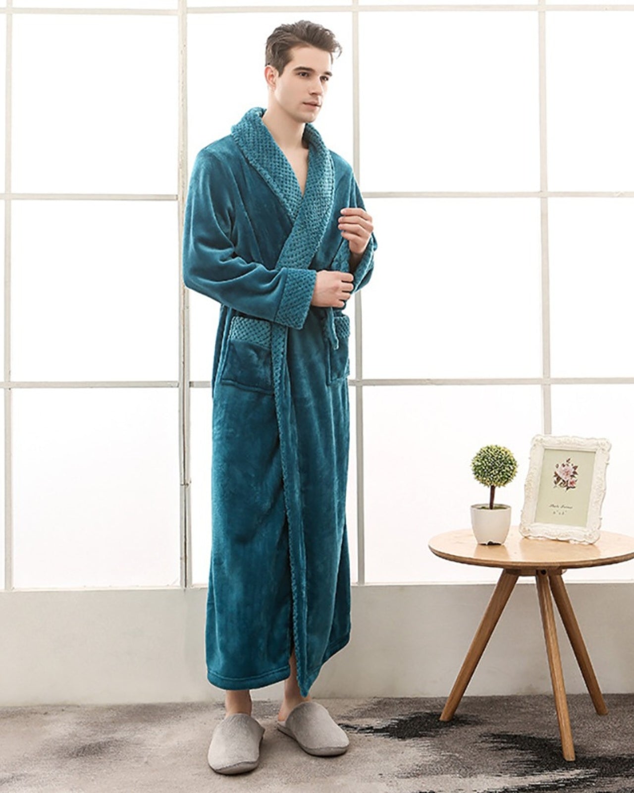 Plush Men's Bathrobe | Textured Shawl Collar Design