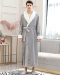 Plush Men's Bathrobe | Shawl Collar Long Grey Fleece