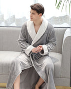 Plush Men's Bathrobe | Shawl Collar Long Grey Fleece