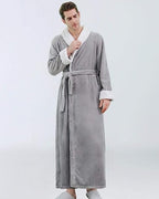 Plush Men's Bathrobe | Shawl Collar Long Grey Fleece