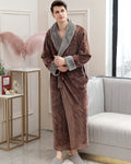 Plush Men's Bathrobe | Long Fleece With Gray Shawl Collar