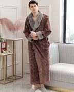 Plush Men's Bathrobe | Long Fleece With Gray Shawl Collar