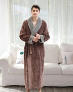 Plush Men's Bathrobe | Long Fleece With Gray Shawl Collar