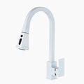 Modern Kitchen Faucet | White Pull-Down Sprayer Square Design