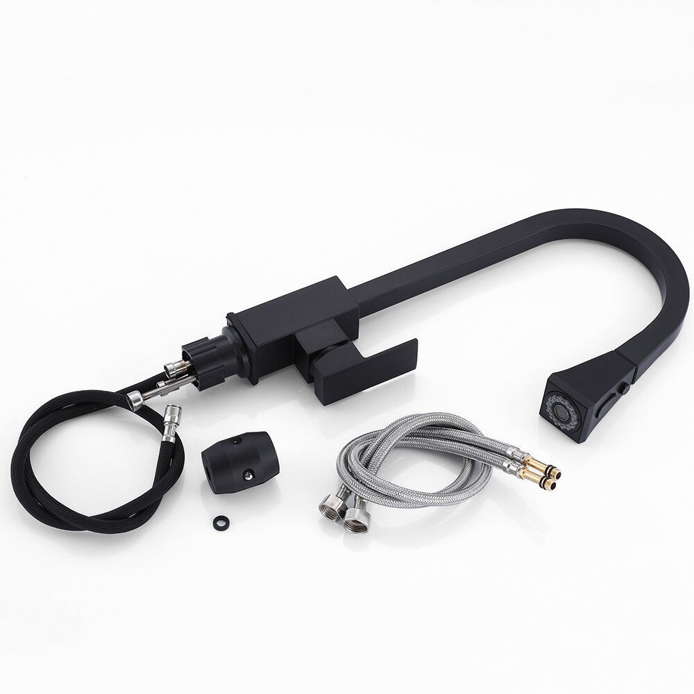 Modern Kitchen Faucet | Matte Black Pull-Down Sprayer
