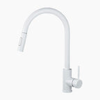 Modern Pull-Out Kitchen Faucet | White Gooseneck Design