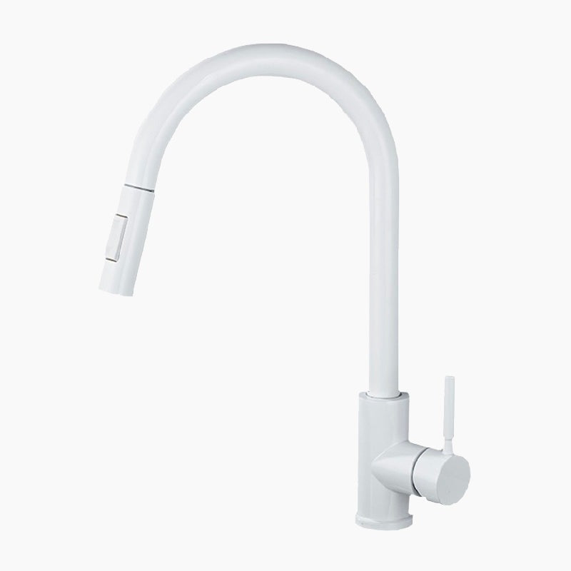 Modern Pull-Out Kitchen Faucet | White Gooseneck Design