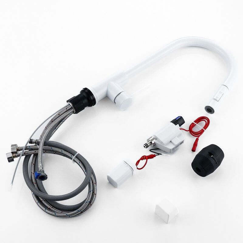Modern Pull-Out Kitchen Faucet | White Gooseneck Design