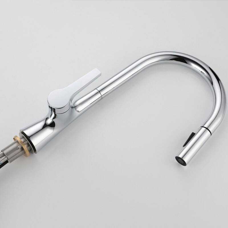 Pull-Down Kitchen Faucet | Chrome Gooseneck Design With Spray Head