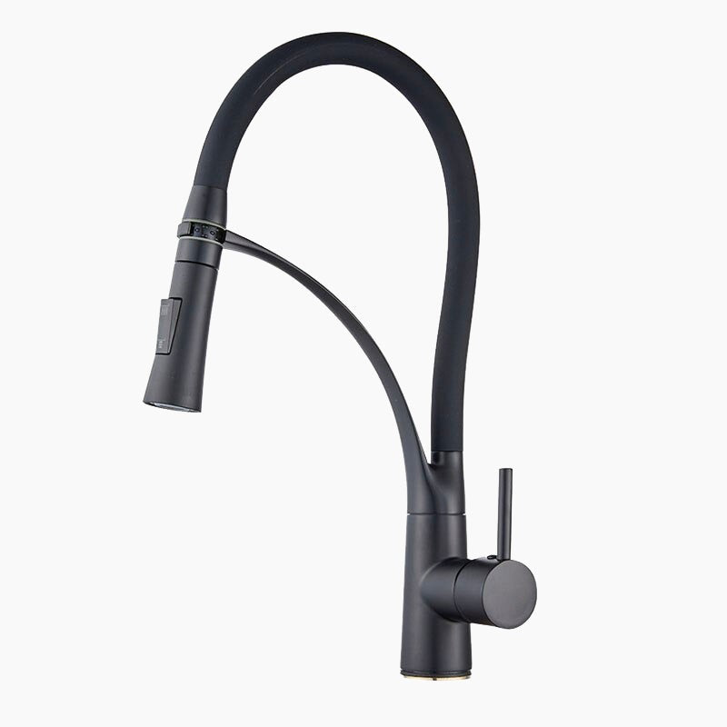 Modern Kitchen Faucet | Matte Black Gooseneck Pull Down Sprayer