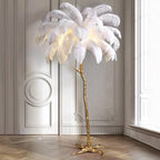 Nordic Feather Floor Lamp | Pink Ostrich Plume Gold Stand