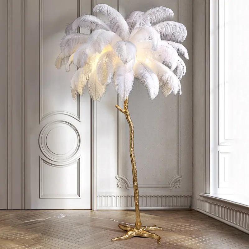 Nordic Feather Floor Lamp | Pink Ostrich Plume Gold Stand